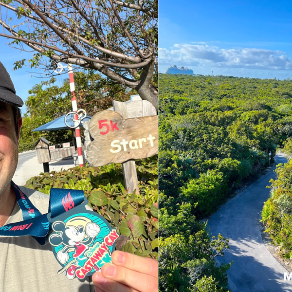 view of disney castaway cay 5k path with disney cruise ship in distance